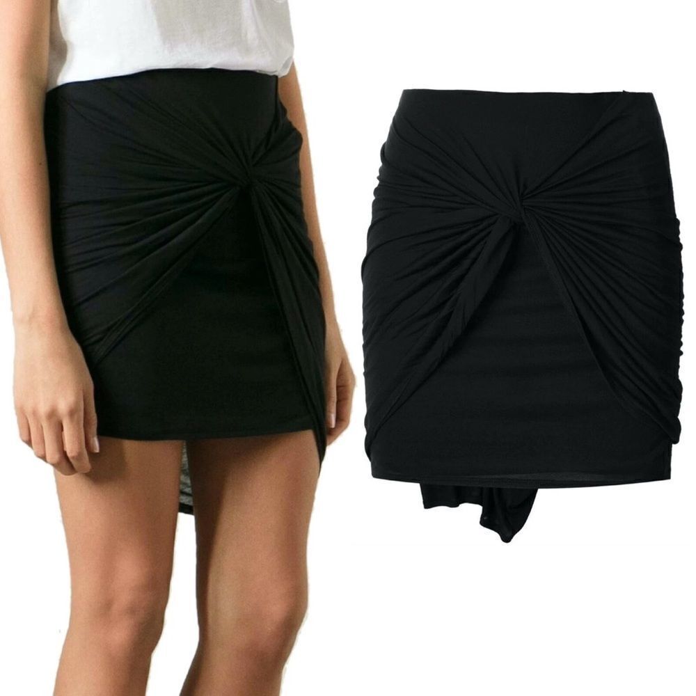 Helmut Lang Twist Mini Jersey Skirt Black Sz M